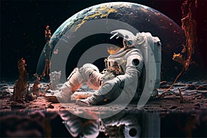 An Astronaut Sitting In A Planet Vast Spacial SpaceLand photo