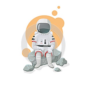 Astronaut sitting on a rock. Space icon.