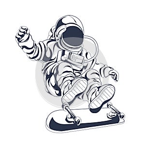 Astronaut skateboard inking illustration artwork photo