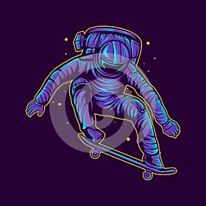 Astronaut skateboard jump on space vector illustration design