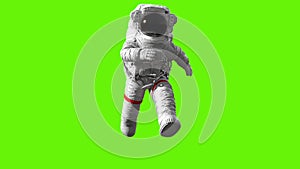 Astronaut Slowly Jumps on a Green Screen Background, Seamless Looping 3D Animation in Slow Motion, 4K 3840x2160