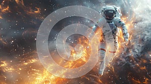 Astronaut Soaring Through Flames