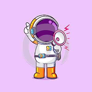 The astronaut is sounding the information with the loudspeaker