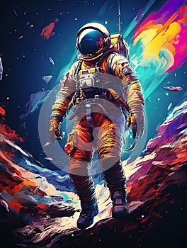 Astronaut in space coming out of a time machine.