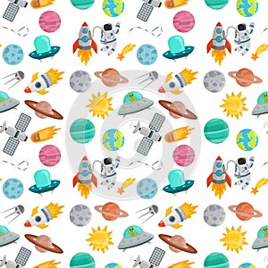 Astronaut space landing planets spaceship seamless pattern background future exploration space ship cosmonaut rocket