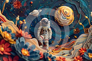 Astronaut in Space. Space Exploration Conceptual Illustration