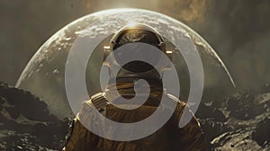 Astronaut in Space Suit Standing Before Planet