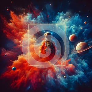 Astronaut in space surrounded by planets. 3D rendering