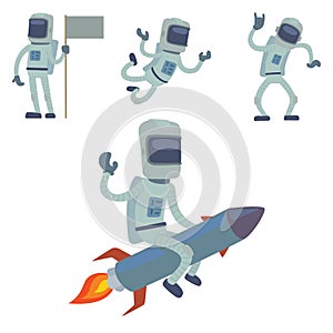 Astronaut in space vector character having fun spaceman galaxy cosmos atmosphere astronautics system fantasy traveler