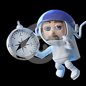 Astronaut spaceman in 3d with magnetic compass