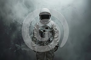 Astronaut in a spacesuit against smoky backdrop photo