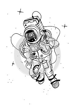 Astronaut in spacesuit. Cosmonaut into space on the background of stars. Vector illustration.