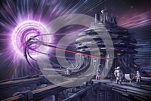 Astronaut in a Spacesuit Beside an Elegant Spaceship photo