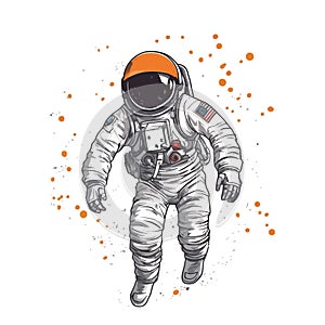 Astronaut in spacesuit fling. Cute drawing astronaut