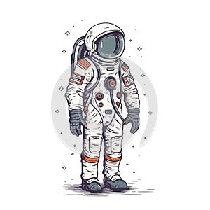 Astronaut in spacesuit fling. Cute drawing astronaut