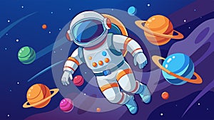 Astronaut in spacesuit floating in outer space isolated on transparent background with