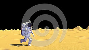 Astronaut in spacesuit on moon jump with low gravity