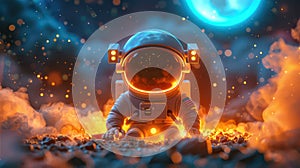 Astronaut in spacesuit on unknown planet. Cosmonautics Day. Generative AI