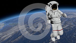 Astronaut Spacewalk, Astronaut shows thumbs up in the open space. International Space Station ISS revolving over earths