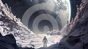Astronaut stand on planet in outer space . Created by generative AI