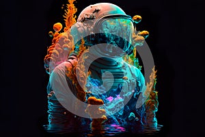 Astronaut Standing in Water the sea against background, Generative AI