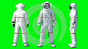 Astronaut stay idle . Green screen. Realistic 4k animation.