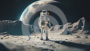 Astronaut strands on the Moon surface and looking