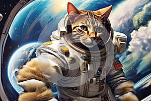 astronaut suit cat on the moon illustration Ai generated image
