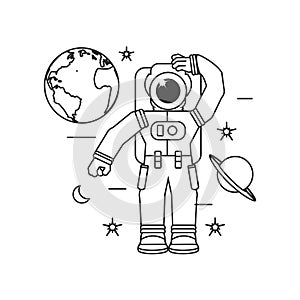 astronaut suit with planet earth and set icons