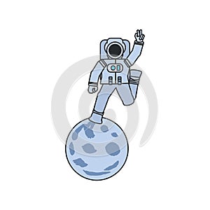 astronaut suit walking in moon isolated icon