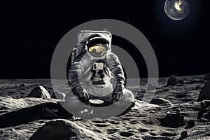 Astronaut on the surface of the moon. Generative AI