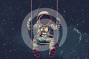 Astronaut on a Swing in Space: Artistic rendering of an astronaut on a red swing suspended in space