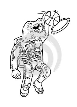 Astronaut t rex which play basketball