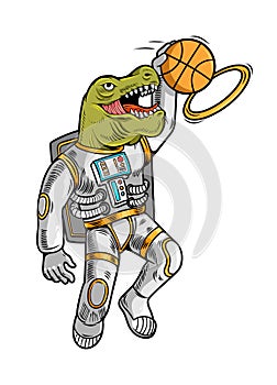 Astronaut t rex which play basketball