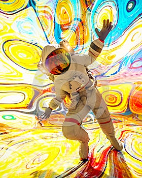 Astronaut is tackling in a psychedelic background