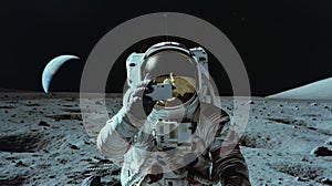 Astronaut Taking Moon Selfie. AI generated