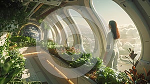 Astronaut Tends to a Lush Greenhouse Full of Vegetables. Extraterrestrial Farming. AI Generated