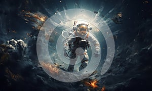 an astronaut and their team exploring mysterious and adventurous locations in space, embarking on a cosmic journey to