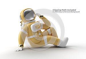 Astronaut think, Disappointment, Tired Caucasian Gesture`s Pen Tool Created Clipping Path Included in JPEG Easy to Composite