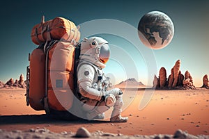 Astronaut Tourist Colonizer on other Planet. Generative AI