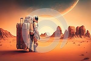 Astronaut Tourist Colonizer on other Planet. Generative AI