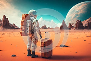Astronaut Tourist Colonizer on other Planet. Generative AI