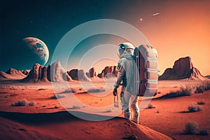 Astronaut Tourist Colonizer on other Planet. Generative AI