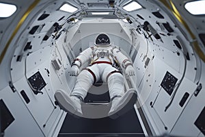Astronaut in training, floating in a zero-gravity simulator. Generative AI