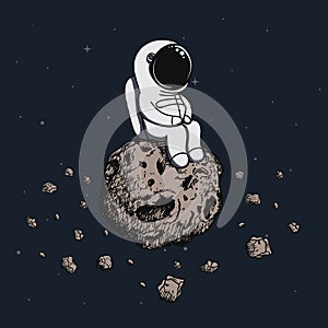 Astronaut travel on asteroid