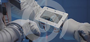 Astronaut using wrist computer