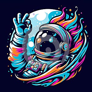 In astronaut vibes with chill pose, banksy art, colorful design, unique, creative, t-shirt prints, no background