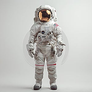 Astronaut with visor down poised on plain background