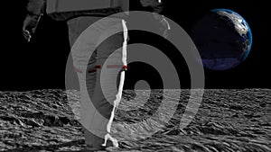 Astronaut walking on the moon and admiring the beautiful Earth. CG Animation. Elements of this image furnished by NASA. 3D