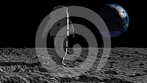 Astronaut walking on the moon and admiring the beautiful Earth. CG Animation. Elements of this image furnished by NASA. 3D